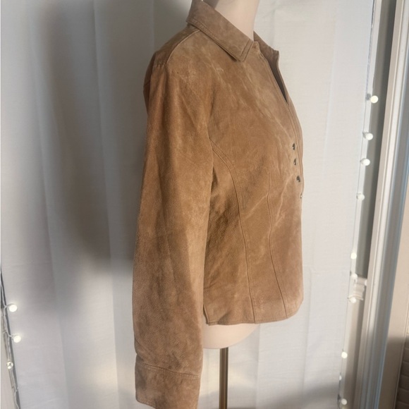 Vintage Y2K Coldwater Creek 100% Leather Jacket Tan Camel Snap Front Size M - Picture 3 of 8